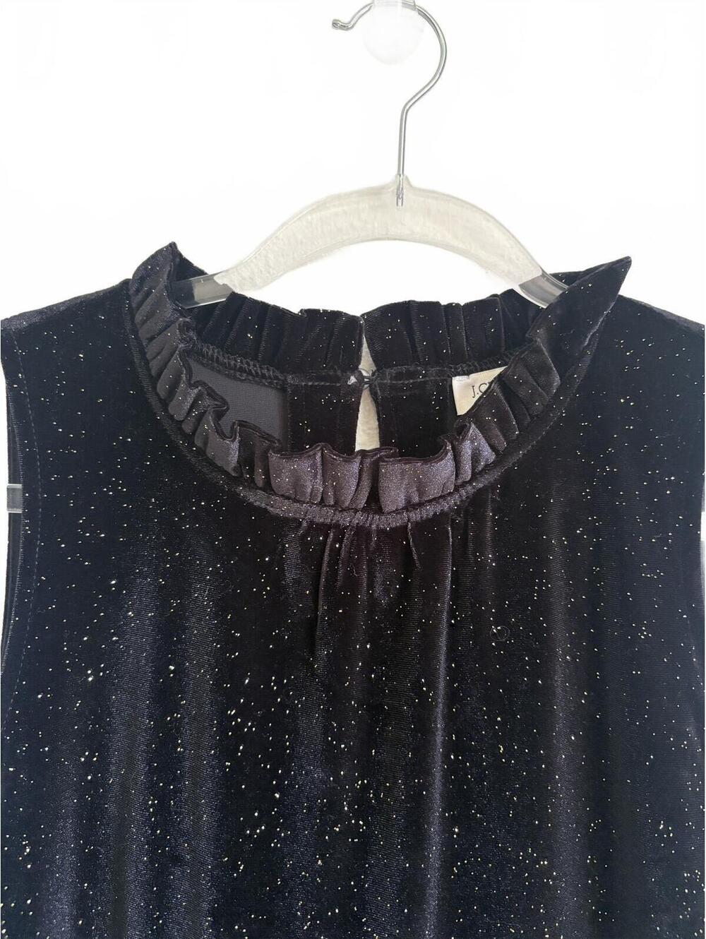 J.Crew | Black Gold Flecks Sleeveless Crushed Velvet Ruffle Neck Midi Dress Sz 8 - Picture 2 of 9